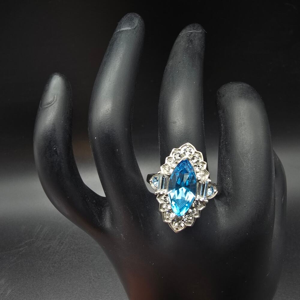 Blue Swarovski Crystal Sterling Silver Ring Size 8 DJoy 925